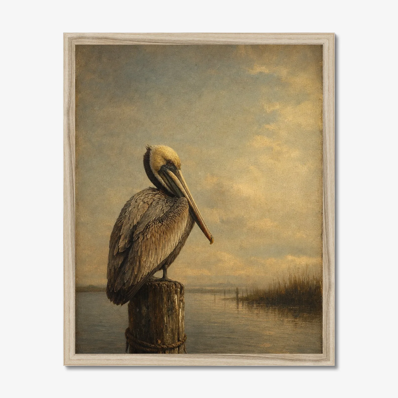 Brown Pelican in a oak frame