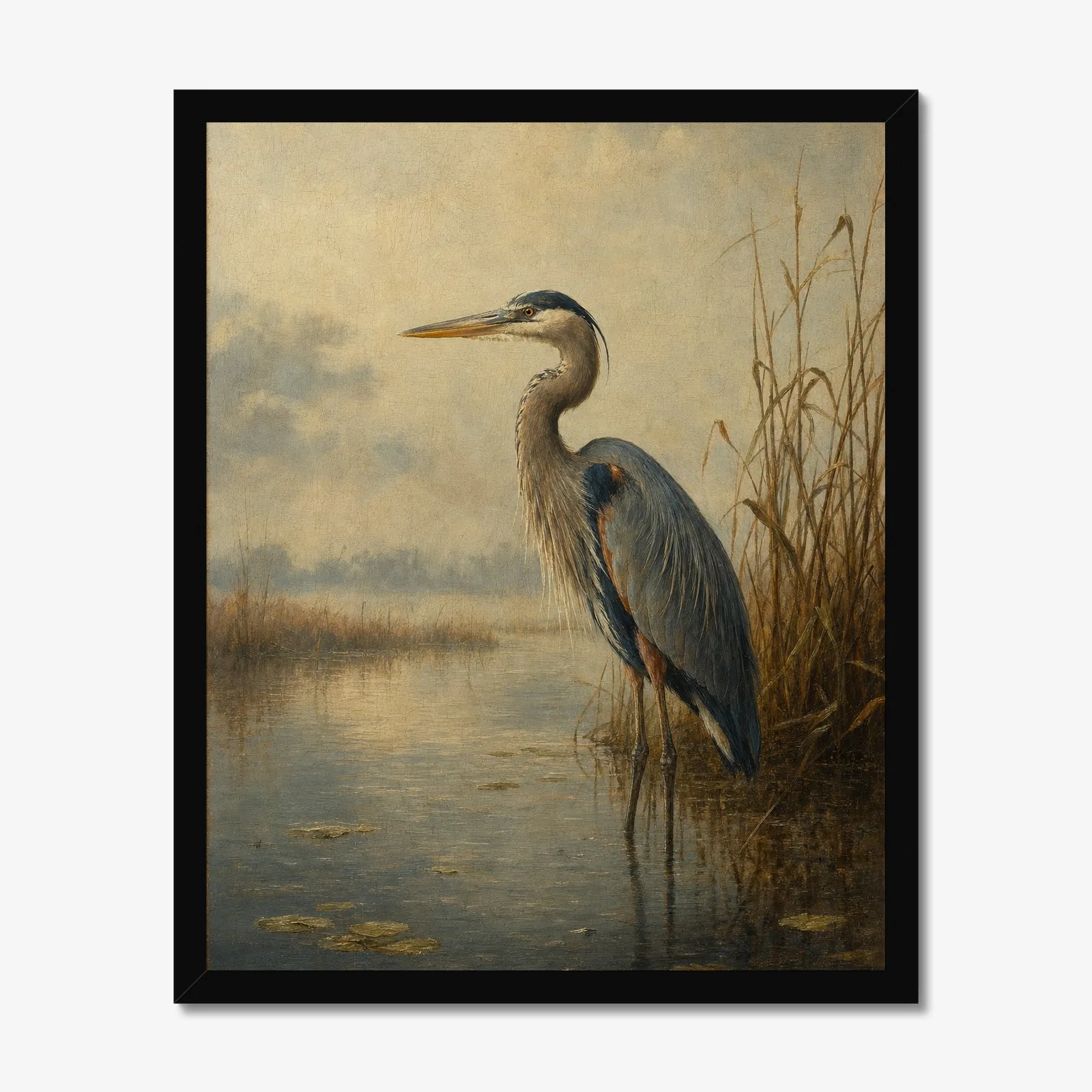 Great Blue Heron in a black frame