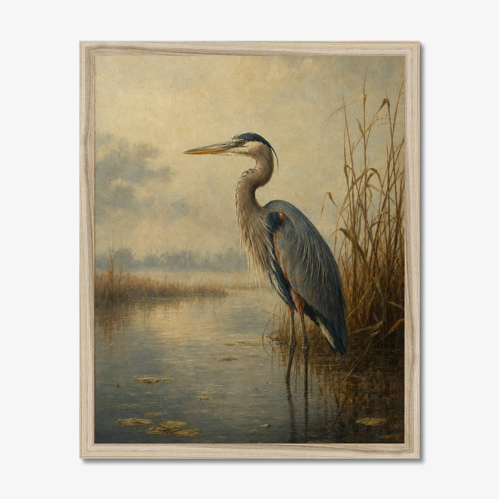 Great Blue Heron in a oak frame