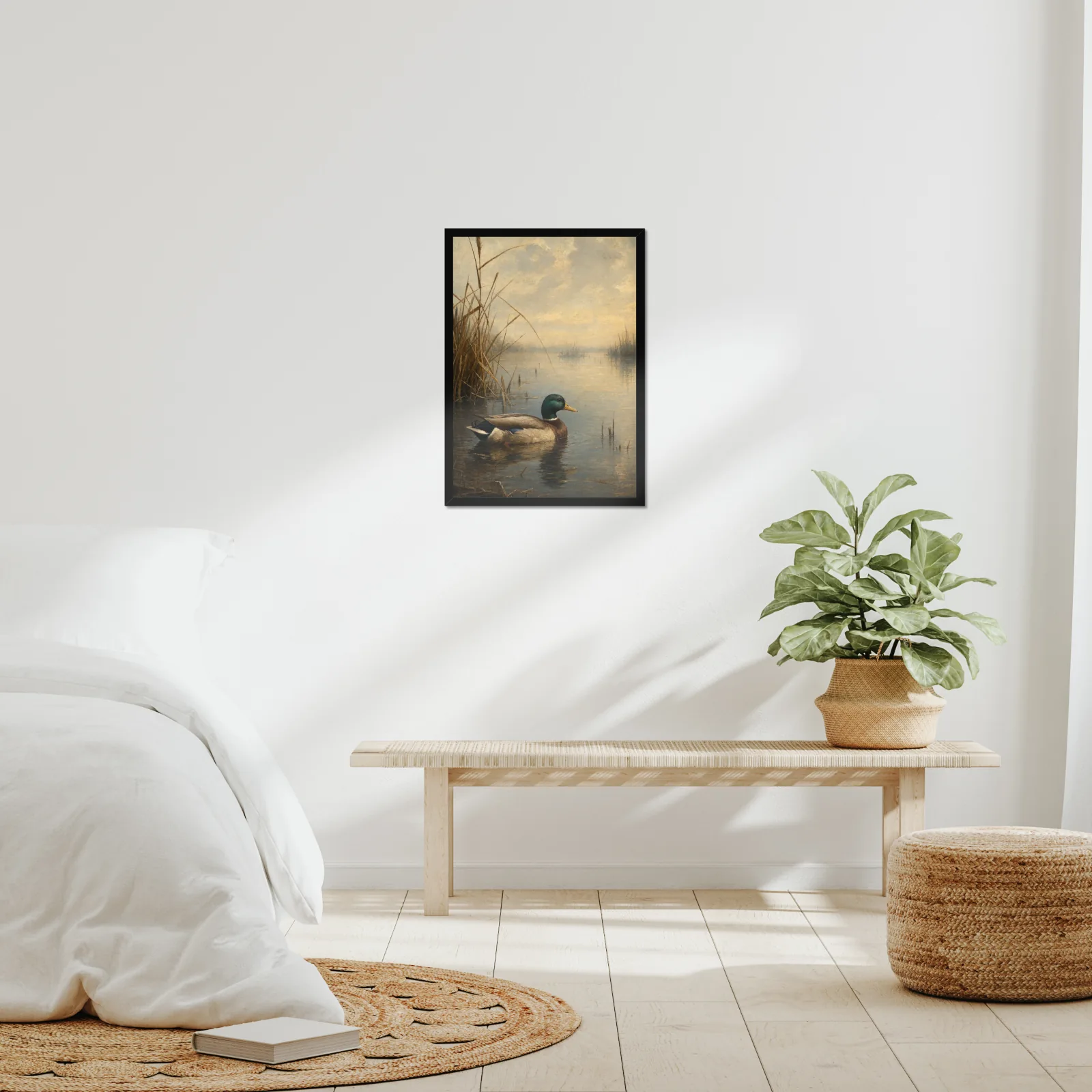 Mallard Drake framed at 18x24 inches, shown on a wall to scale