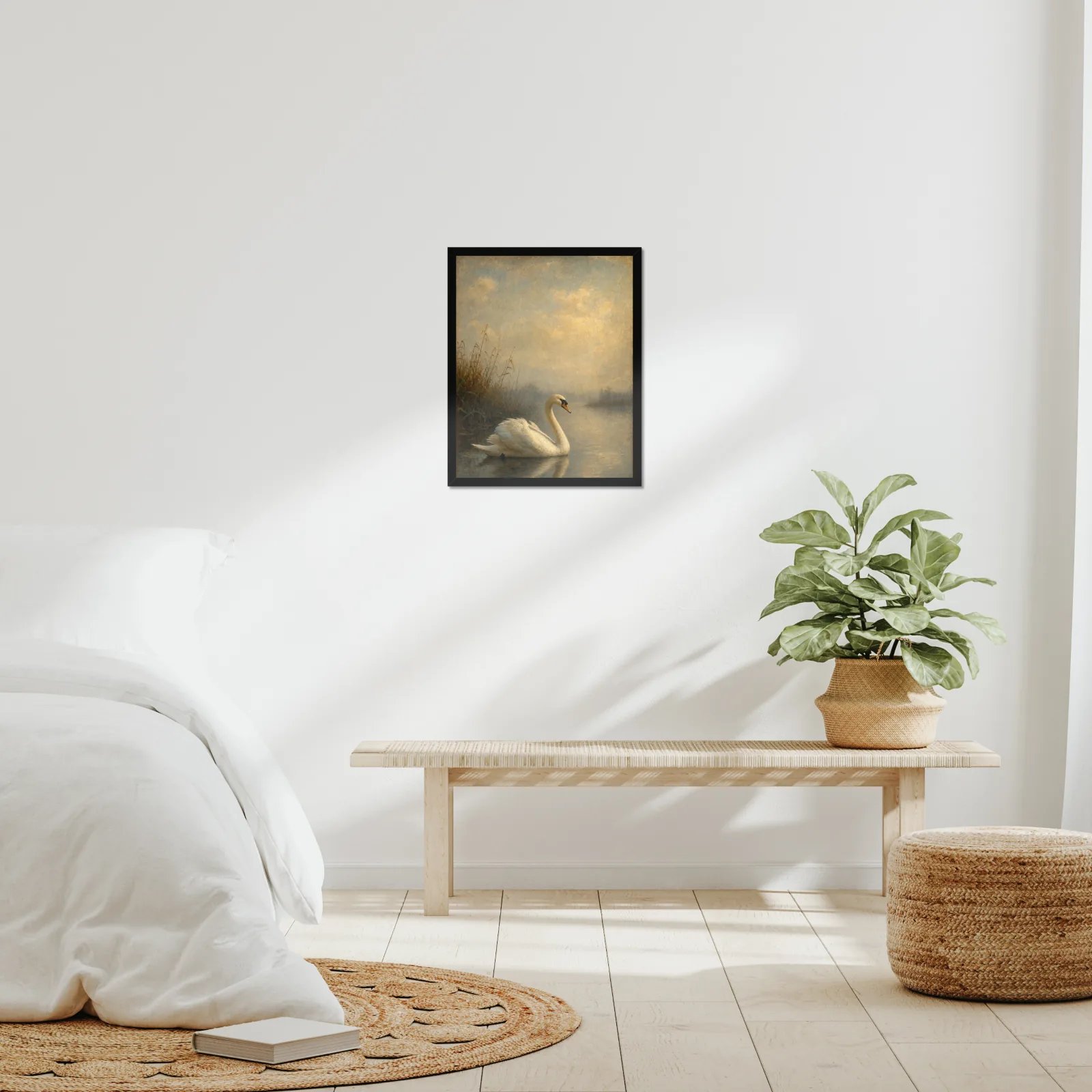 Mute Swan framed at 16x20 inches, shown on a wall to scale