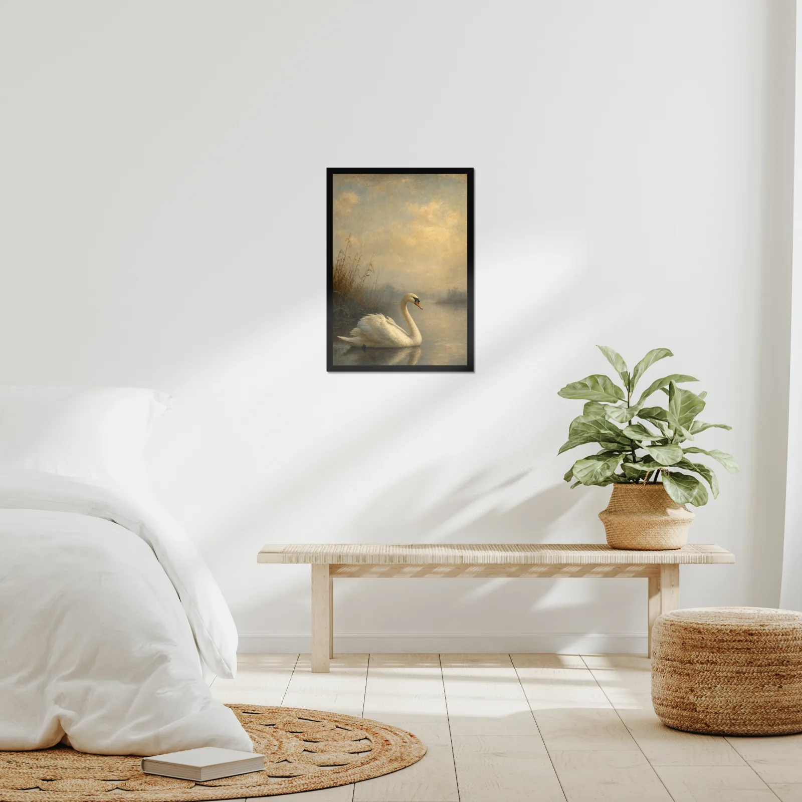 Mute Swan framed at 18x24 inches, shown on a wall to scale