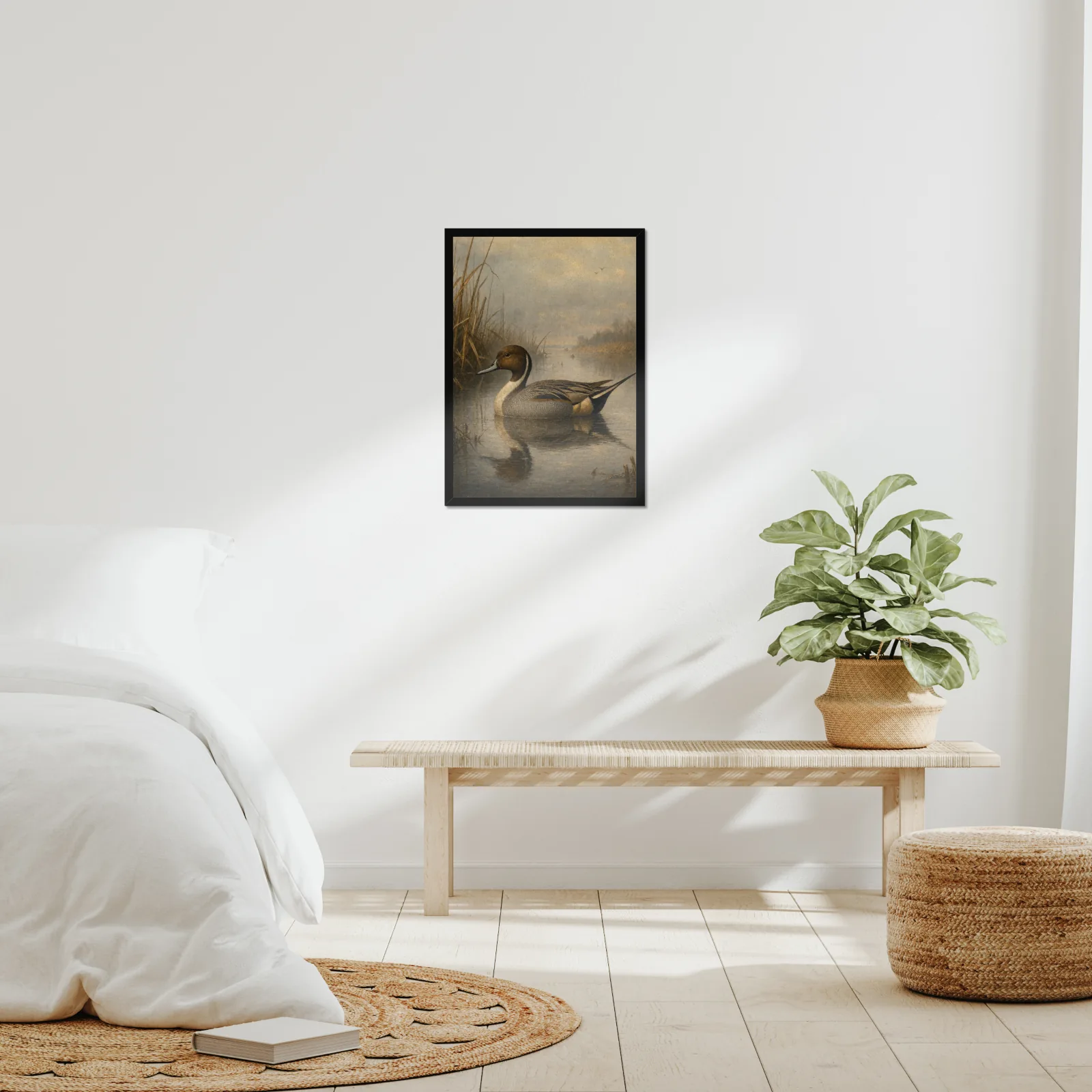 Northern Pintail Drake framed at 18x24 inches, shown on a wall to scale