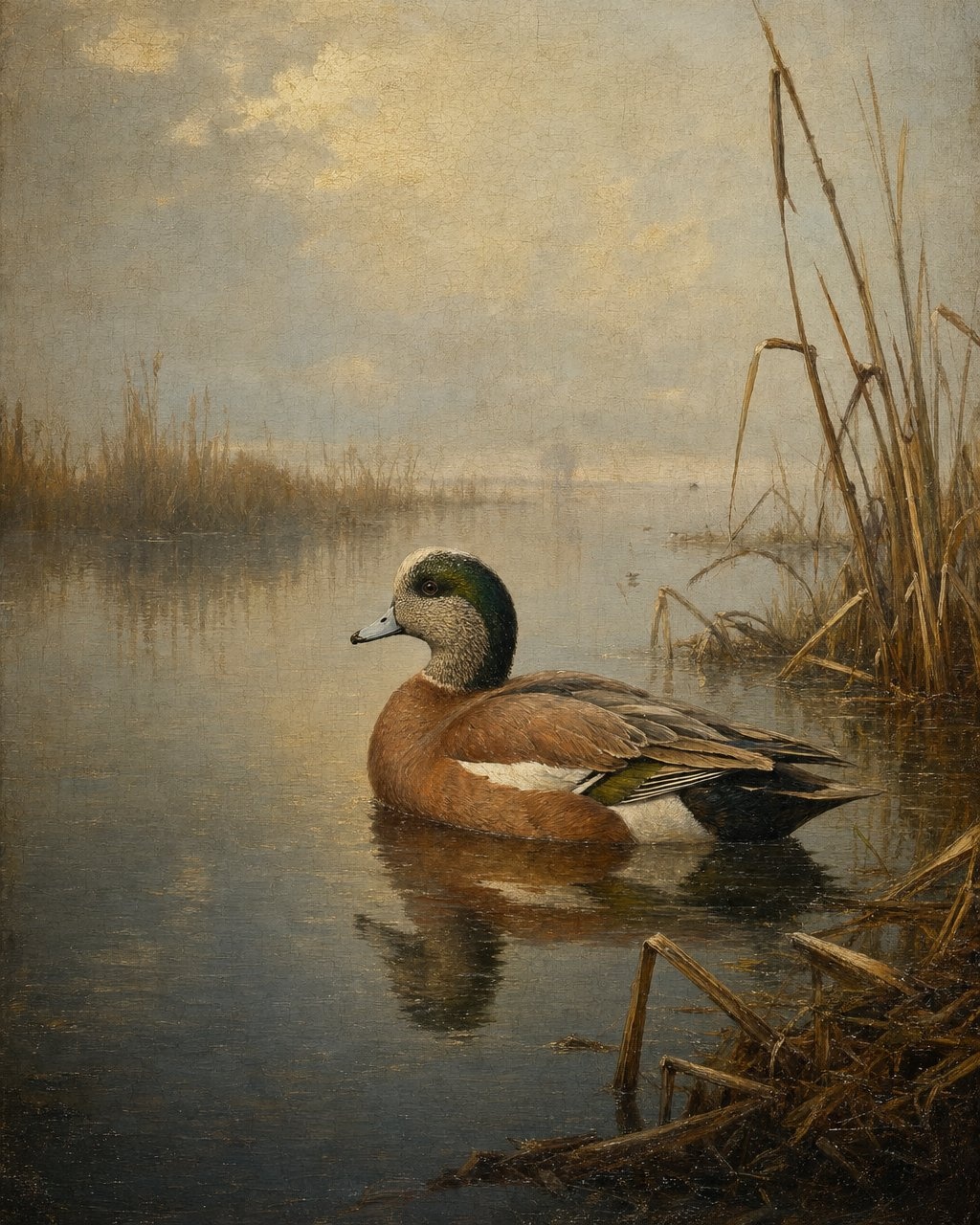 American Wigeon Drake, oil-painting-style print