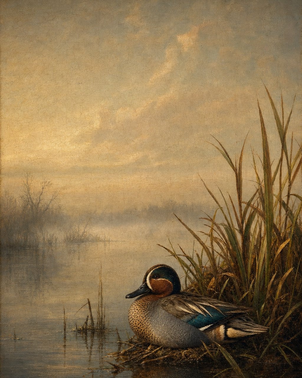 Blue-winged Teal Drake, oil-painting-style print