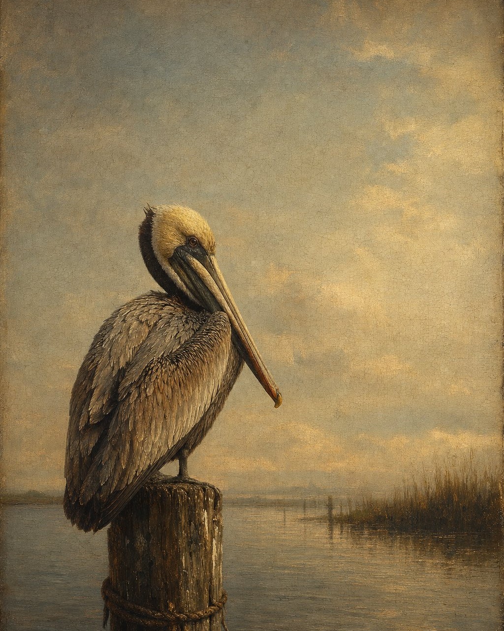 Brown Pelican, oil-painting-style print
