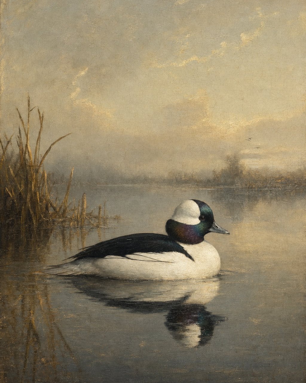Bufflehead, oil-painting-style print
