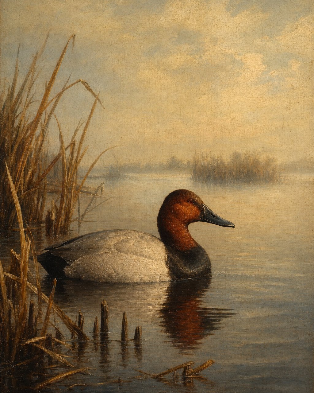 Canvasback Drake, oil-painting-style print