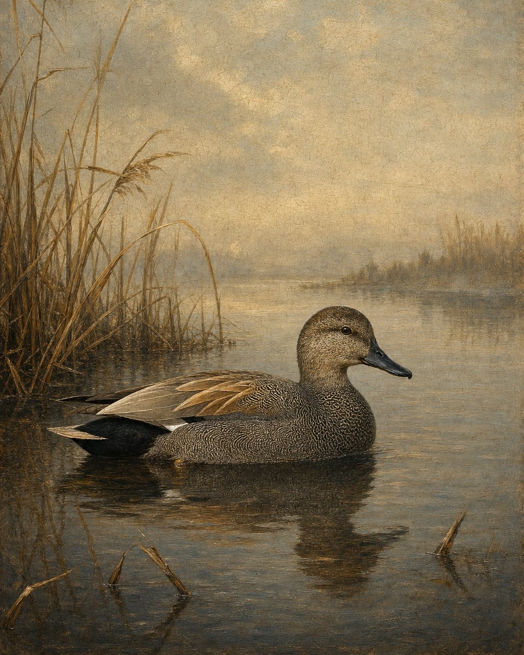 Gadwall Drake, oil-painting-style print