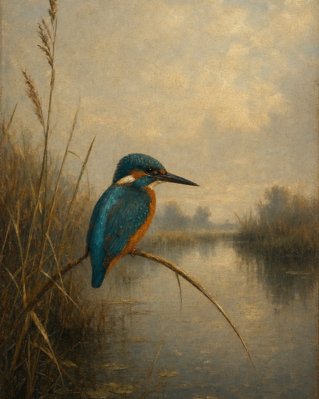 Kingfisher, oil-painting-style print