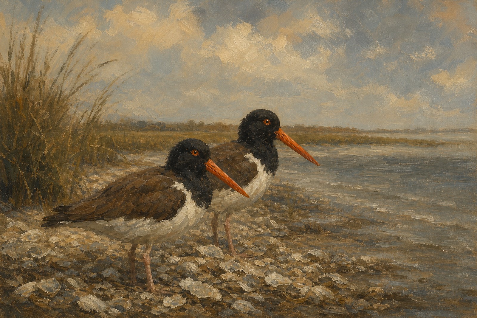 American Oystercatcher Pair, oil-painting-style print
