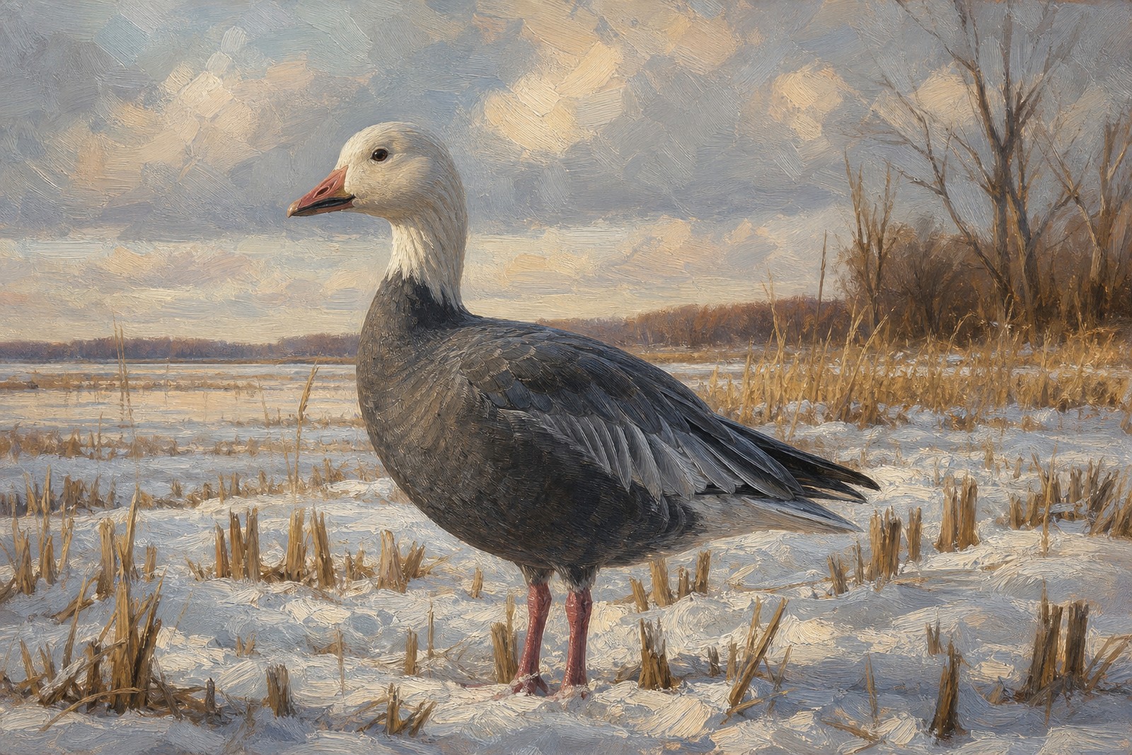 Blue Morph Snow Goose in Winter Field
