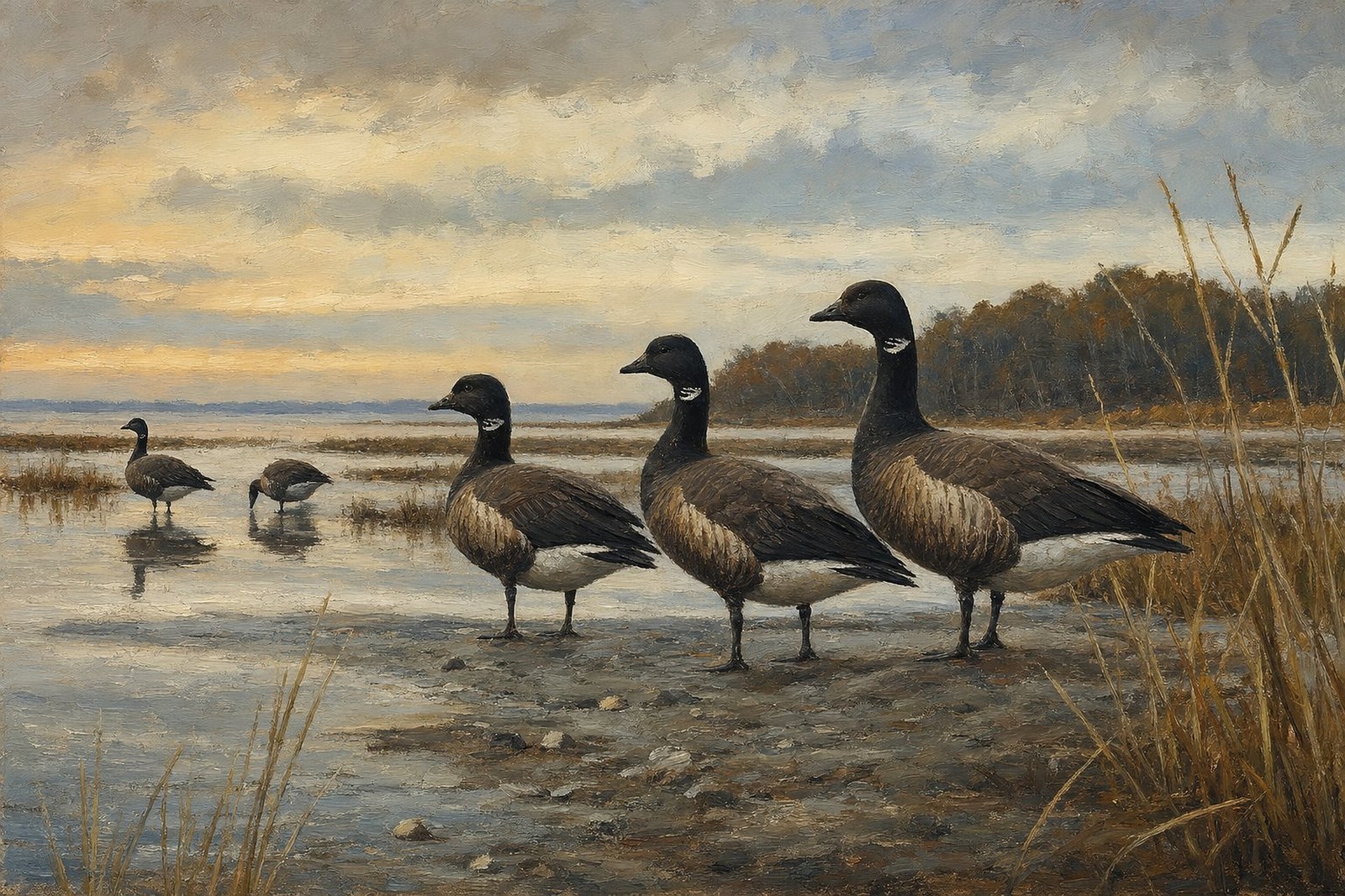 Brant on Coastal Flats, oil-painting-style print