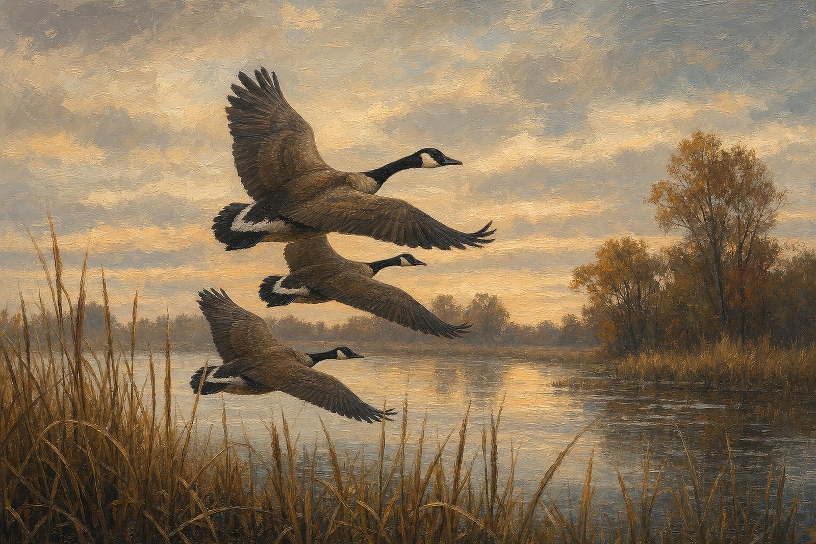 Canada Geese Over Autumn Marsh