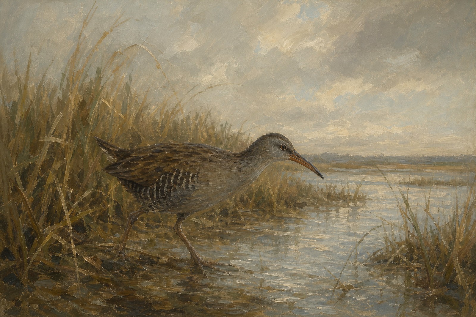 Clapper Rail in Salt Marsh, oil-painting-style print