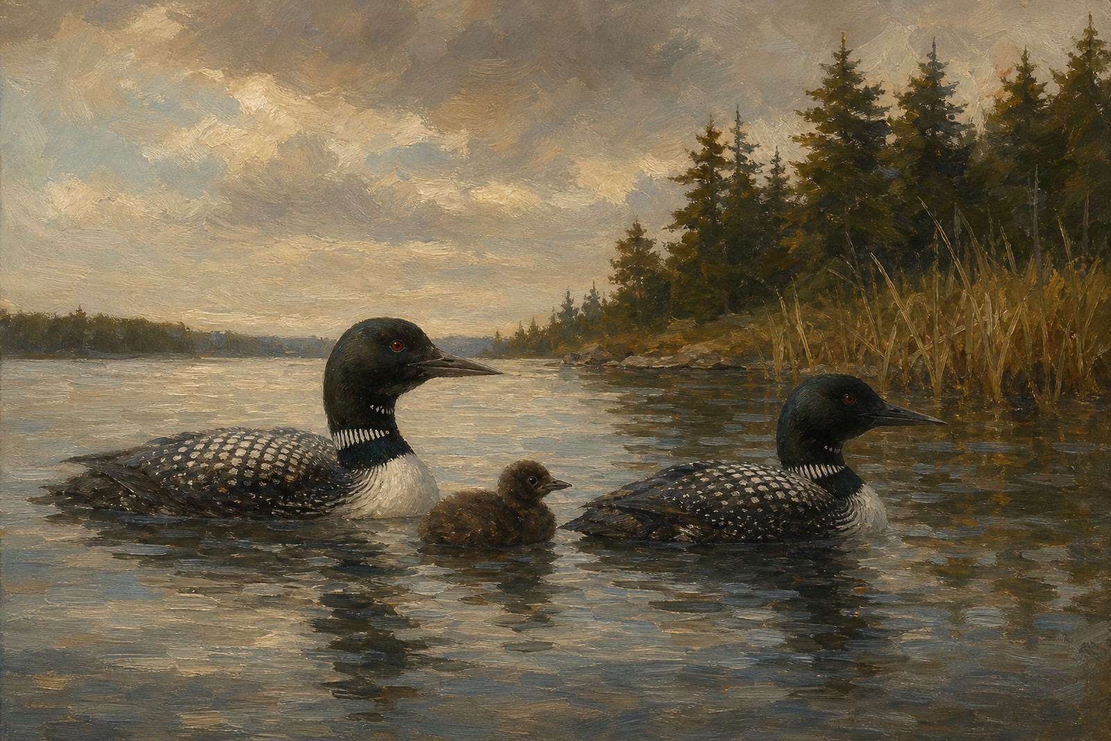Common Loon Pair with Chick