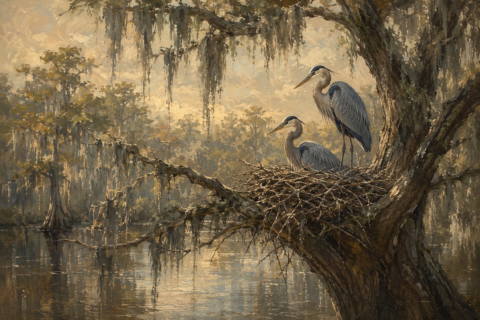 Great Blue Heron Pair at Nesting Cypress