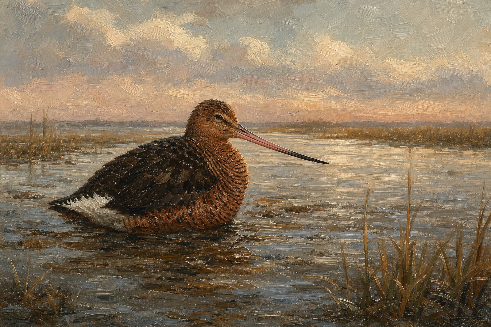 Hudsonian Godwit Migration Study, oil-painting-style print