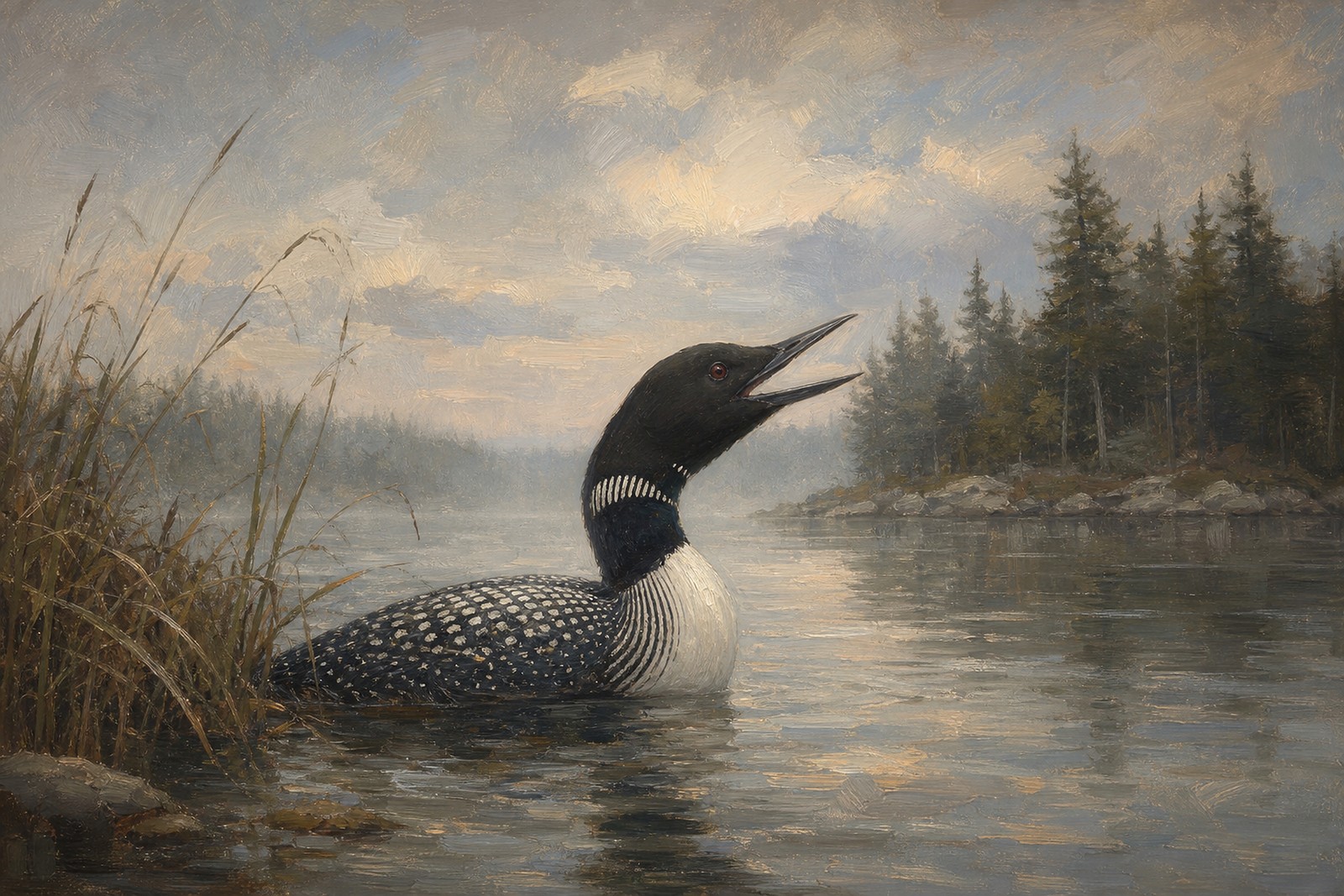 Loon Calling Across Misty Water