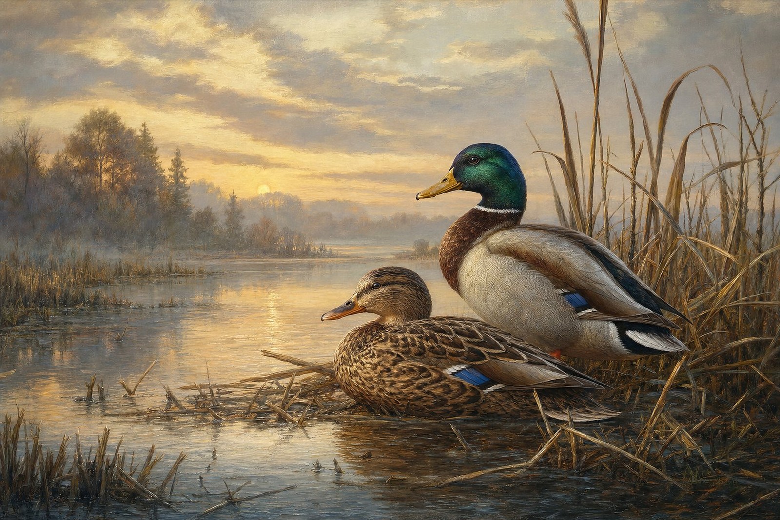 Mallard Pair in Morning Reeds