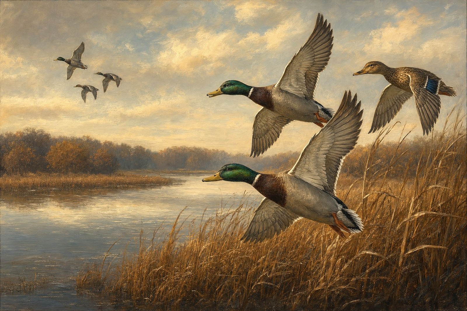 Mallards Over Golden Marsh