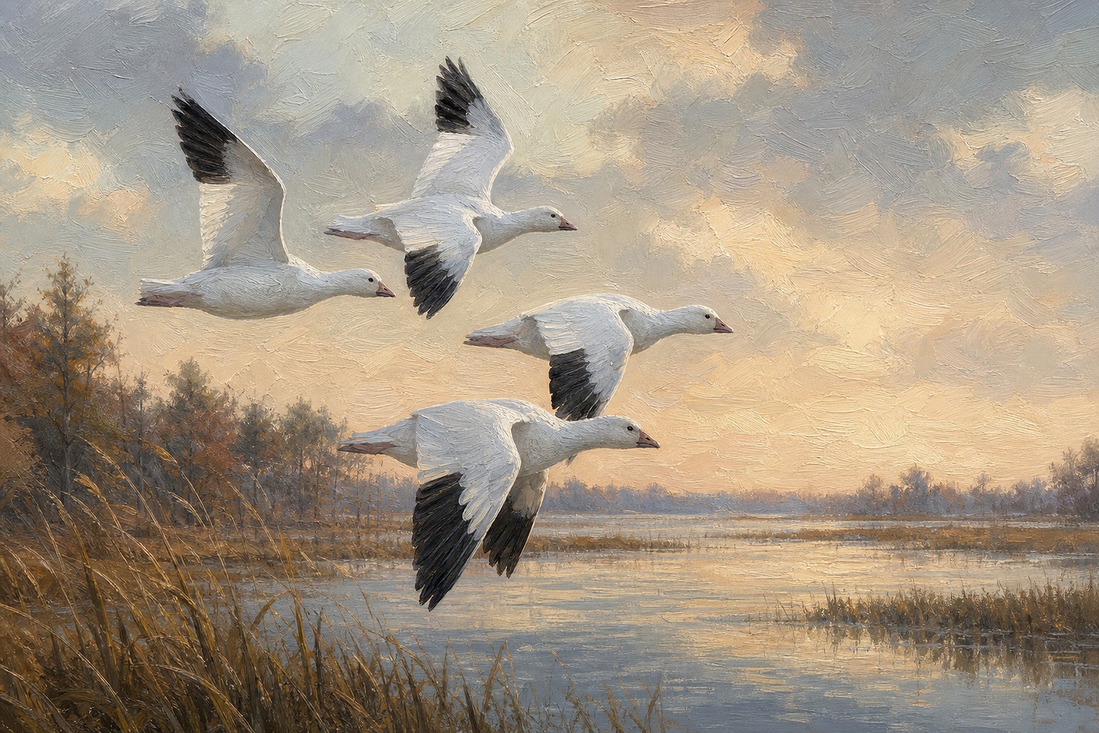 Ross's Geese in Pale Morning Sky, oil-painting-style print