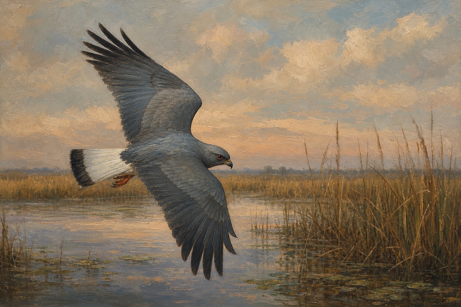 Snail Kite Over Sawgrass Marsh, oil-painting-style print