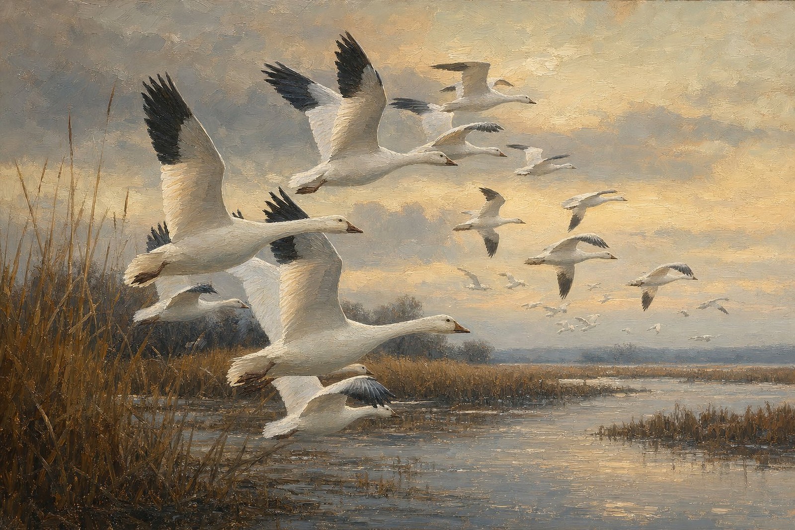 Snow Geese Rising From Wetland