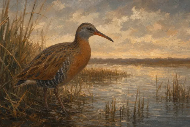 King Rail at Marsh Edge, oil-painting-style print