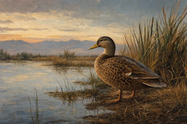 Mexican Duck in Desert Wetland, oil-painting-style print