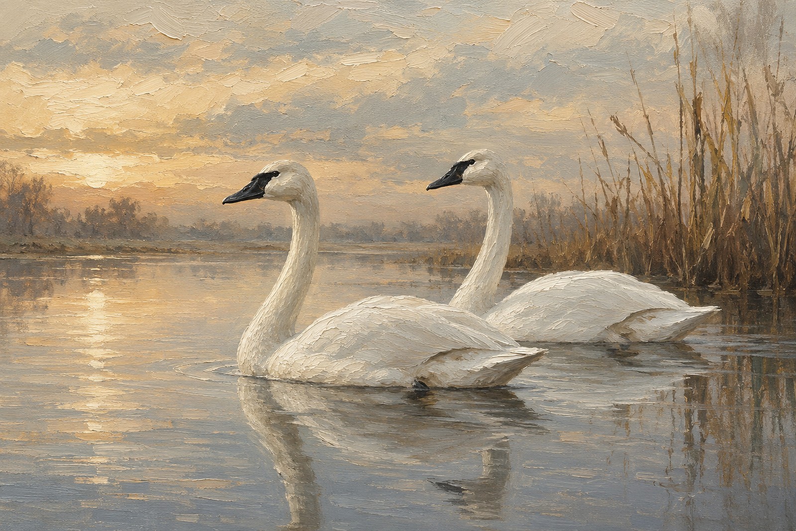 Trumpeter Swan Pair on Still Water