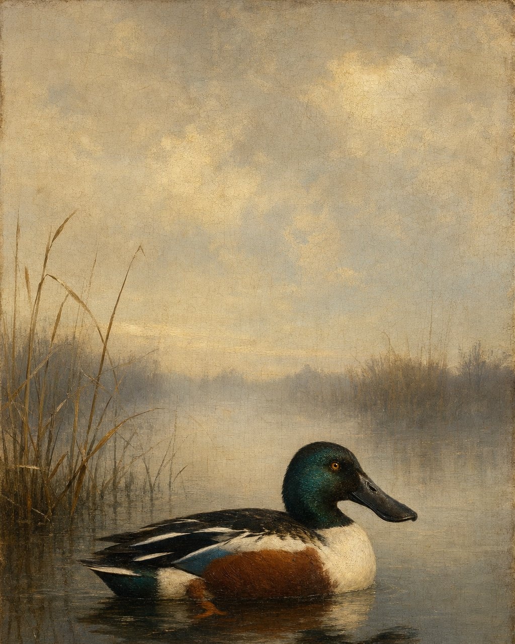 Northern Shoveler Drake, oil-painting-style print