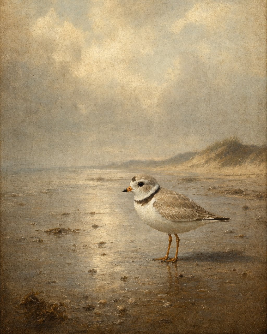 Piping Plover, oil-painting-style print