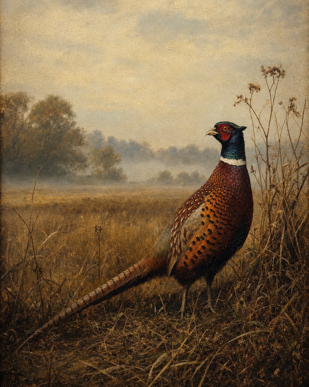 Ring-necked Pheasant, oil-painting-style print