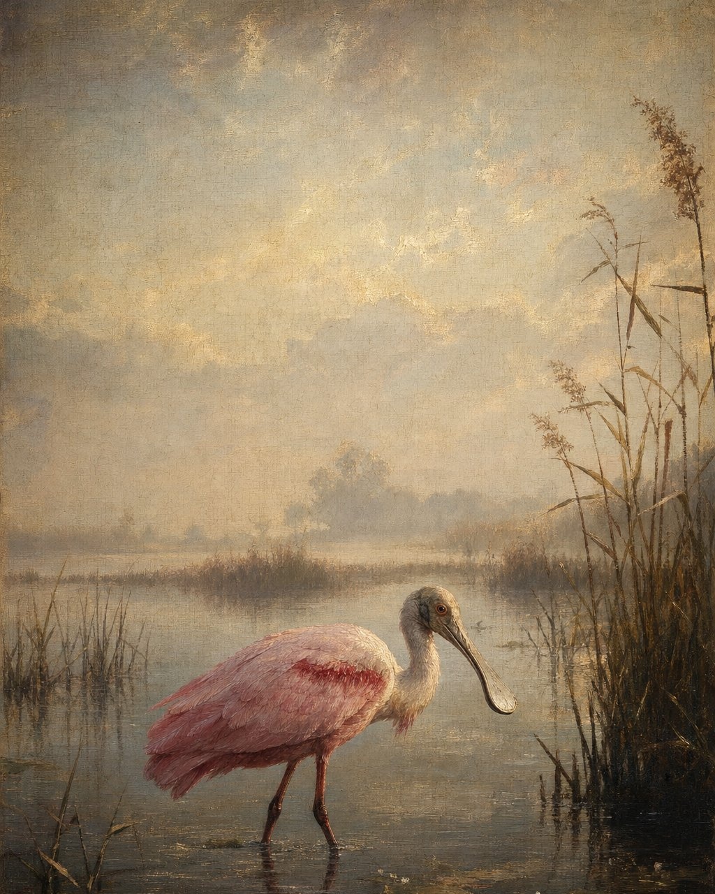 Roseate Spoonbill, oil-painting-style print