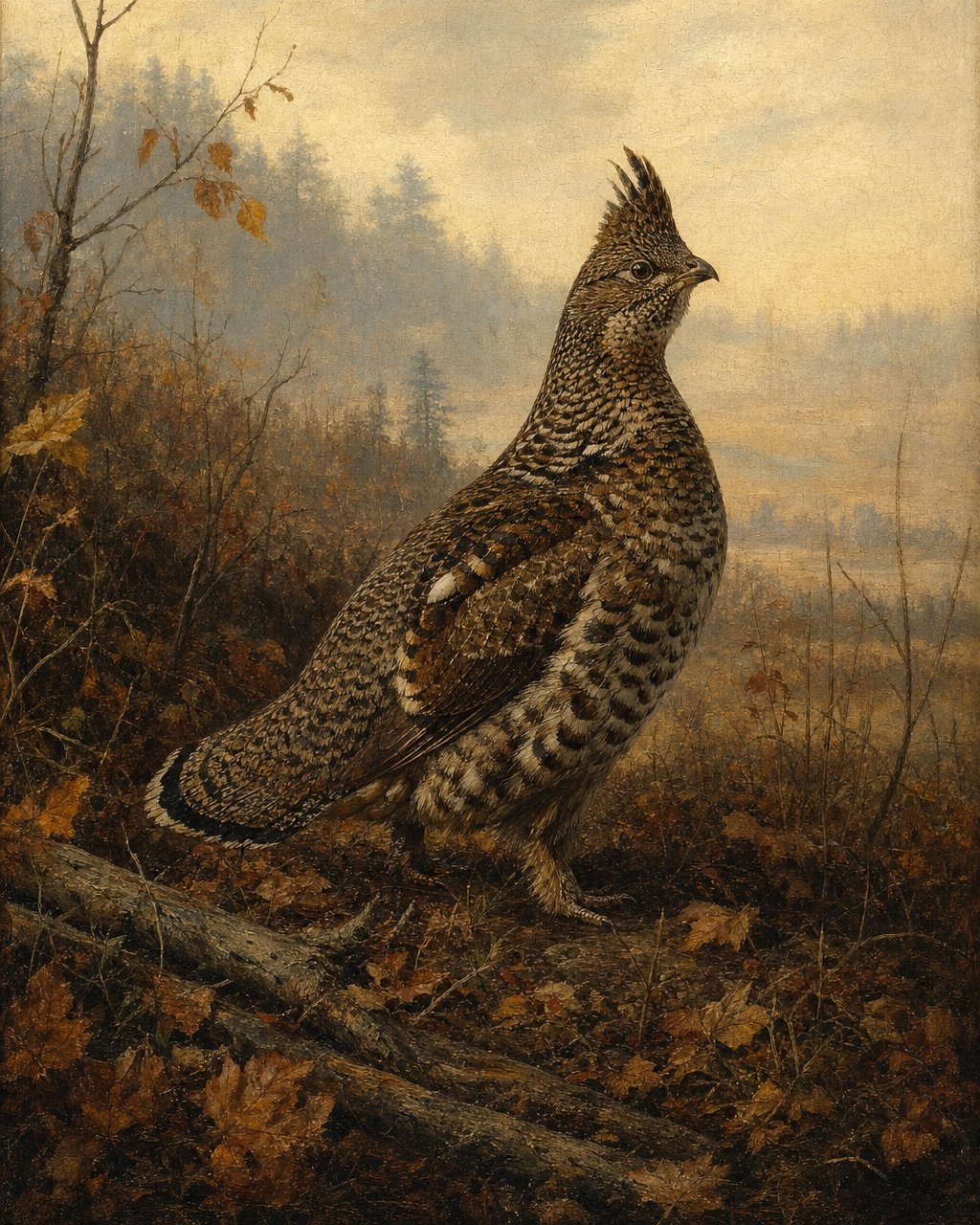 Ruffed Grouse, oil-painting-style print
