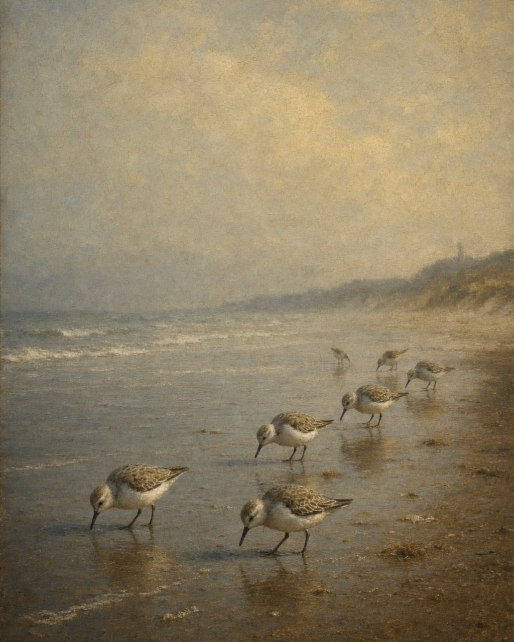 Sanderling Flock, oil-painting-style print