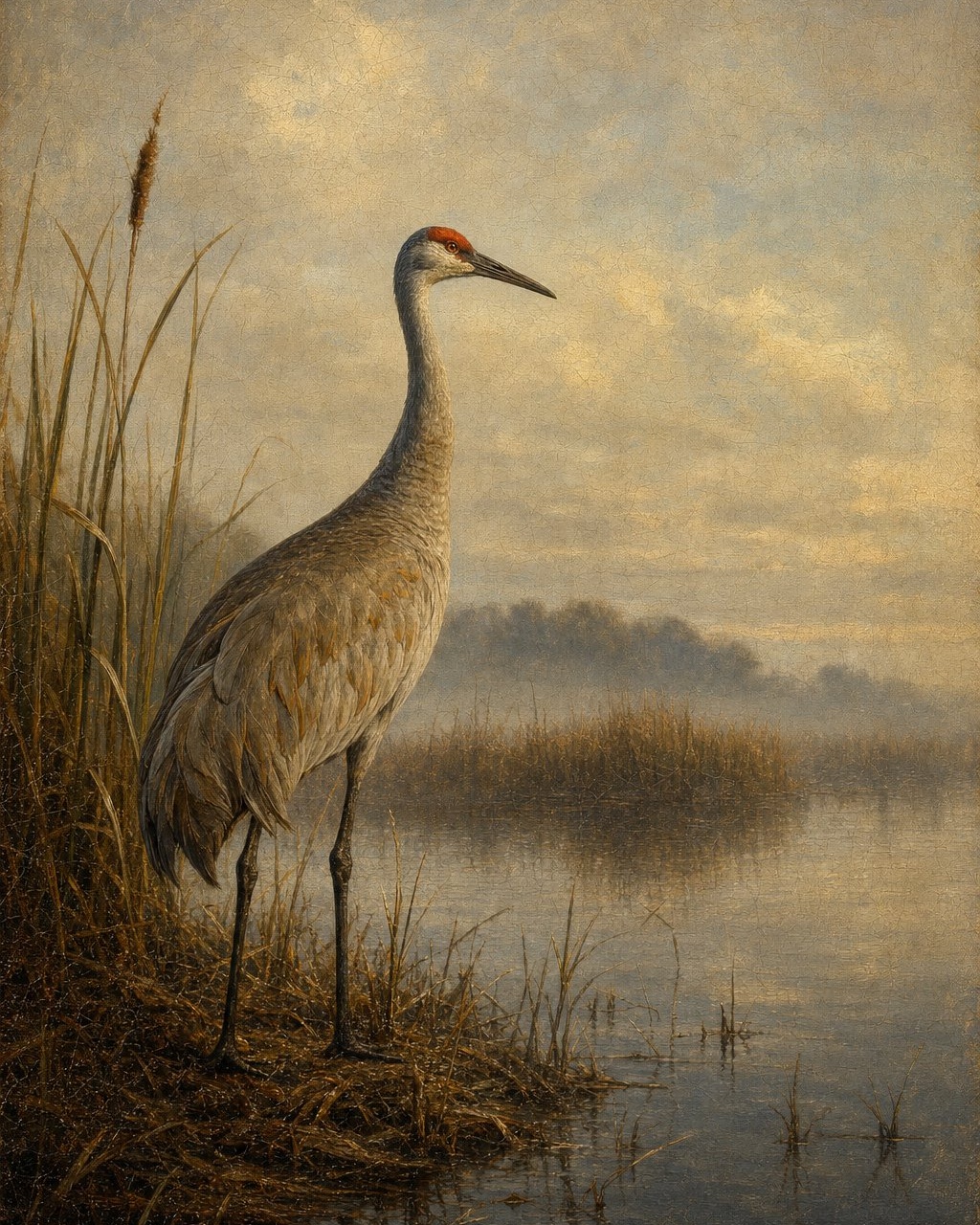 Sandhill Crane, oil-painting-style print
