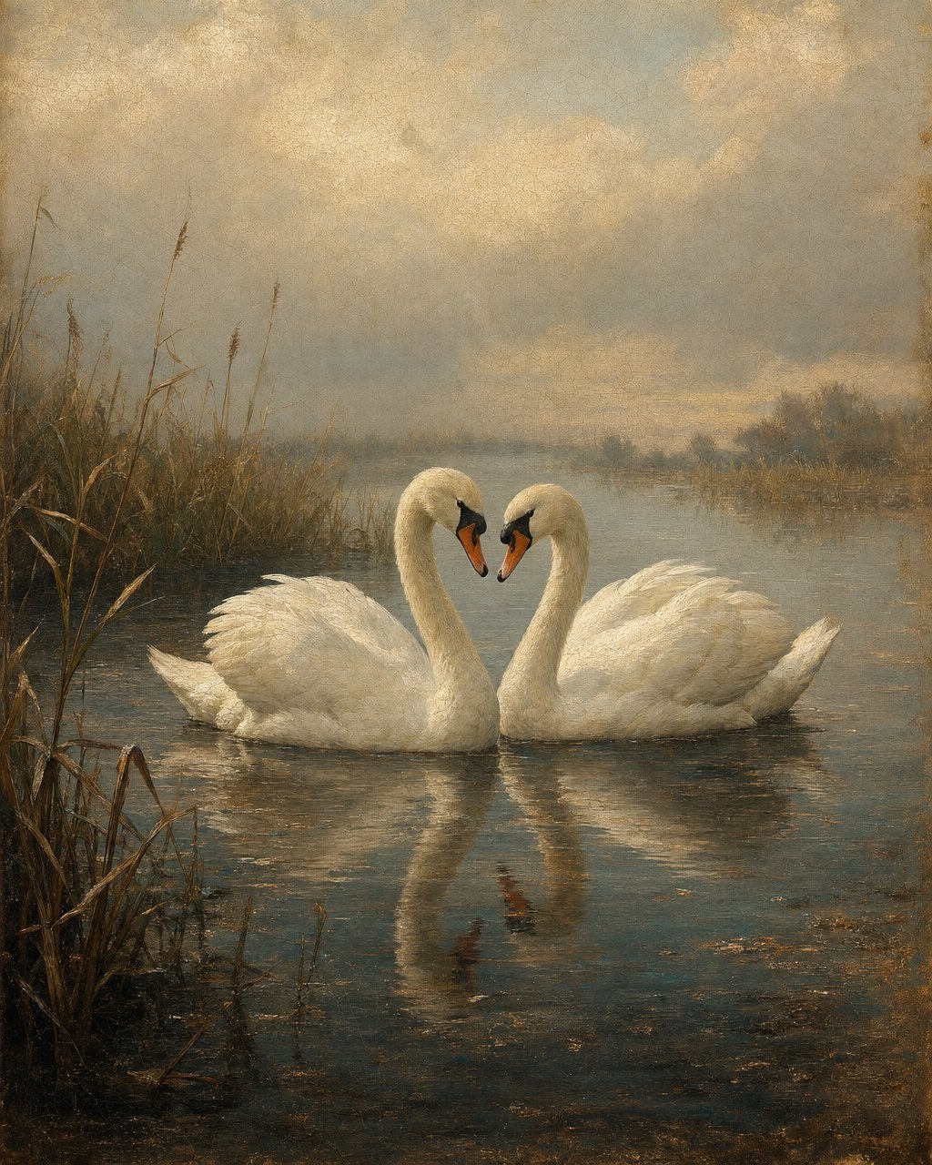 Mute Swan Pair, oil-painting-style print