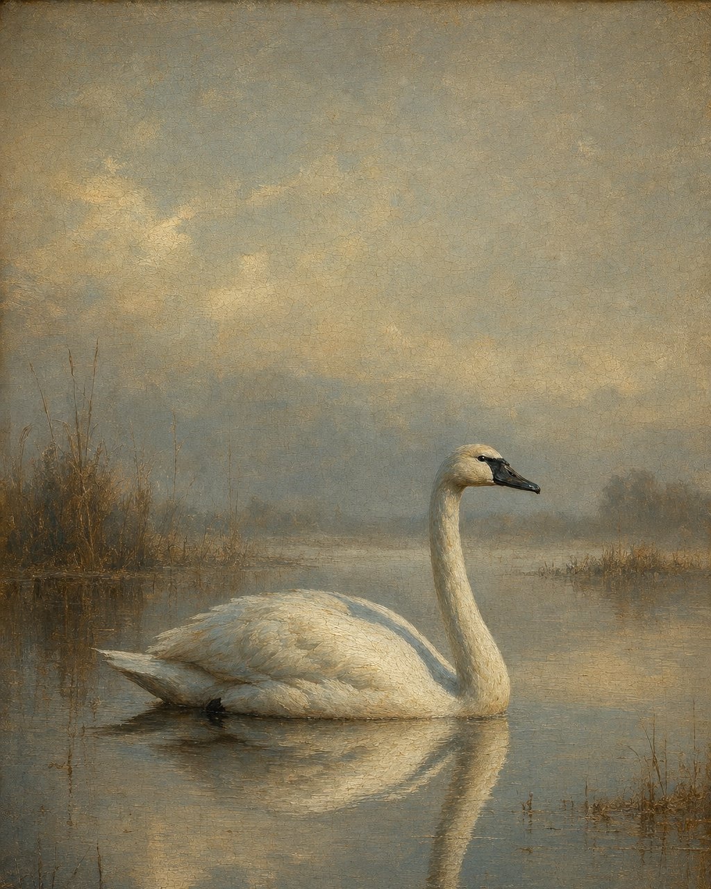 Tundra Swan, oil-painting-style print