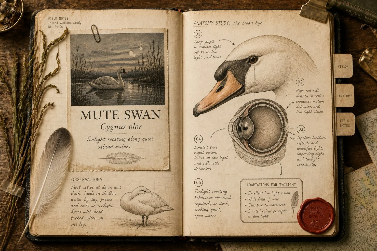 Can Swans See in the Dark? Better Than Us, Not Like an Owl